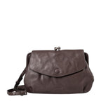 Lieblingstasche Mrs. Madeline dark brown leather shoulder bag with a vintage-style kiss-lock closure and flap.