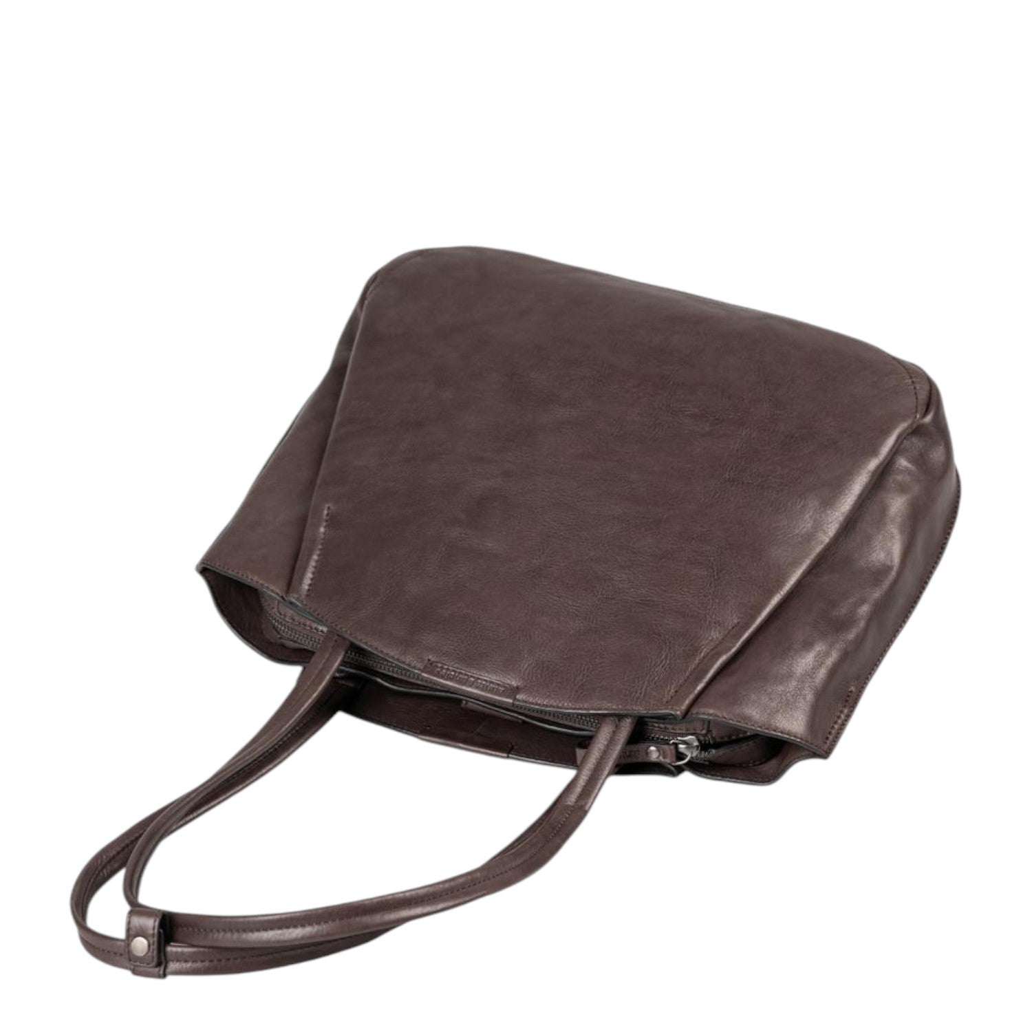 Lieblingstasche Mrs. Pavlova dark brown leather handbag with dual shoulder straps and a zippered top closure.