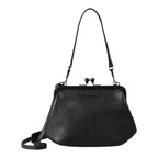 Lieblingstasche Mrs. Pizzelle black leather handbag with a vintage-style kiss-lock clasp and shoulder strap.