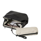 Lieblingstasche Mrs. Pizzelle black leather handbag with a kiss-lock closure and a matching striped inner pouch.