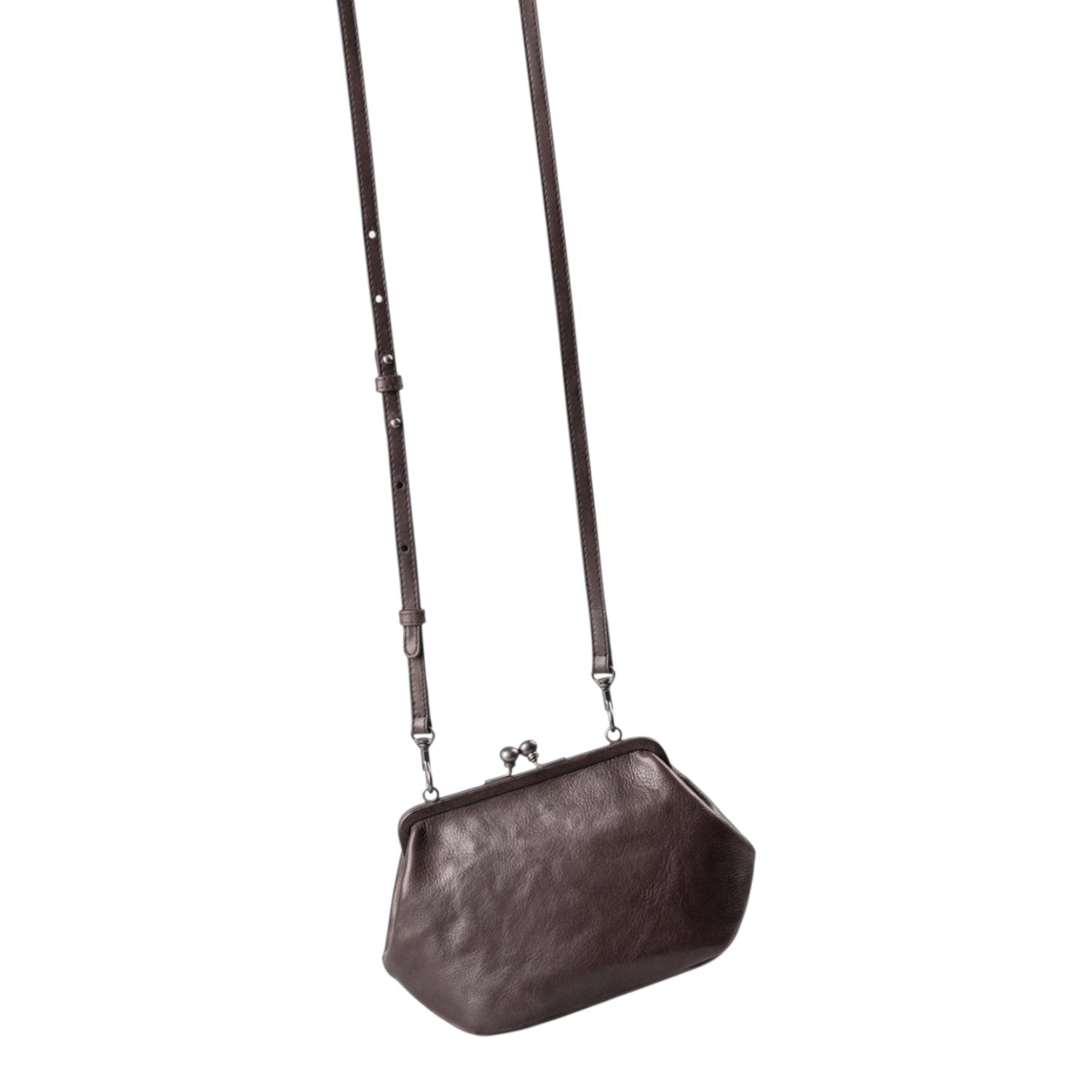 Lieblingstasche Mrs. Pizzelle dark brown leather crossbody bag with a vintage-style kiss-lock clasp