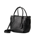 Lieblingstasche Mrs. Profiterole black leather handbag with dual handles and a detachable shoulder strap