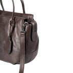 Lieblingstasche Mrs. Profiterole dark brown leather handbag with zipper closure and branded shoulder strap