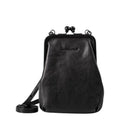 Lieblingstasche aunts & uncles Mrs. Sugar Pop black leather vintage style clutch with clip closure and shoulder strap