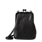 Lieblingstasche aunts & uncles Mrs. Sugar Pop black leather vintage style clutch with clip closure and shoulder strap