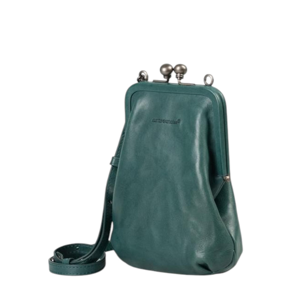 Lieblingstasche Mrs. Sugar Pop dark green leather crossbody bag with a vintage-style kiss-lock clasp closure