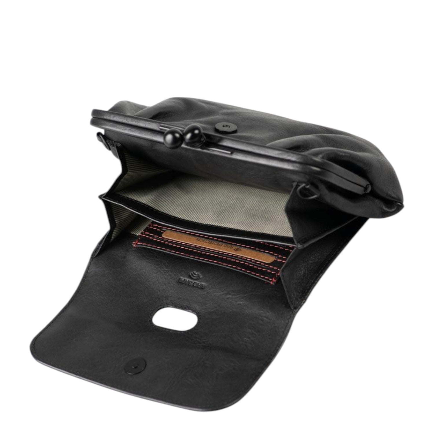 Lieblingstasche Mrs. Whoopie Pie black leather wallet with a vintage-style kiss-lock clasp and interior card slots.