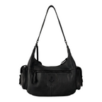 Lieblingstasche Nerina black leather hobo bag with side pockets and embossed anchor logo detail
