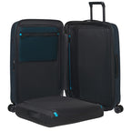 Lieblingstasche NEXIS Spinner 70/26 Exp suitcase open with black interior, mesh pockets, and blue accents