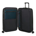 Lieblingstasche NEXIS Spinner 70/26 Exp suitcase open showing black interior with mesh pockets and blue accents