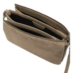 Lieblingstasche Nina Crossbody S bag in taupe suede leather with two zippered compartments and silver hardware