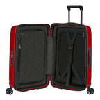 Lieblingstasche NUON Spinner 55/20 Exp carry-on suitcase in red with open interior, zippered dividers, and straps.