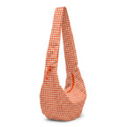 Lieblingstasche orange and white gingham large moon bag with ruffle detail and drawstring.