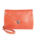 Lieblingstasche orange leather fold handbag clutch with silver clasp and wrist strap
