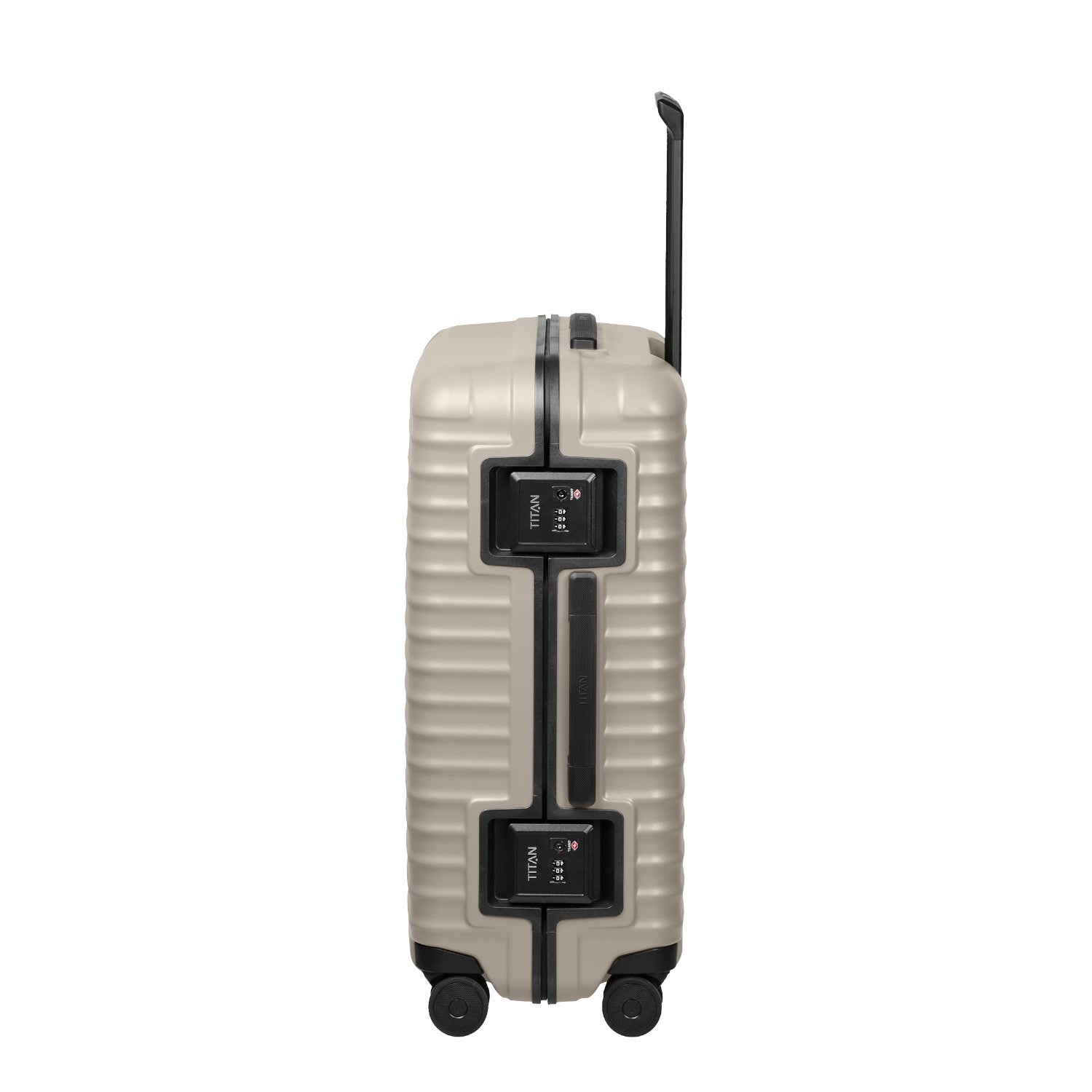 Lieblingstasche OVERSEAS 4w Trolley M+ in beige with side TSA lock and four wheels, side view