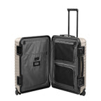 Lieblingstasche OVERSEAS 4w Trolley M+ in beige with open interior featuring zippered mesh compartments and lining.