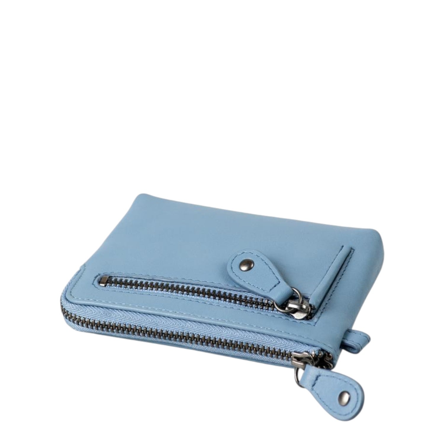 Lieblingstasche Physalis light blue leather coin purse with a zippered front pocket and metal hardware