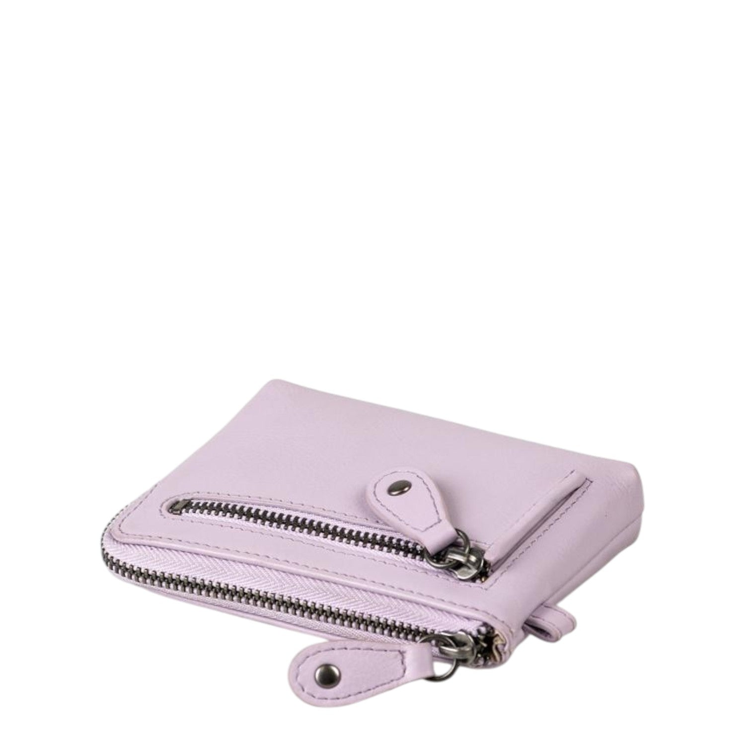Lieblingstasche Physalis light purple leather wallet with dual zippered compartments and silver hardware