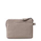 Lieblingstasche Physalis taupe leather coin purse with a top zipper closure and embossed logo detail.