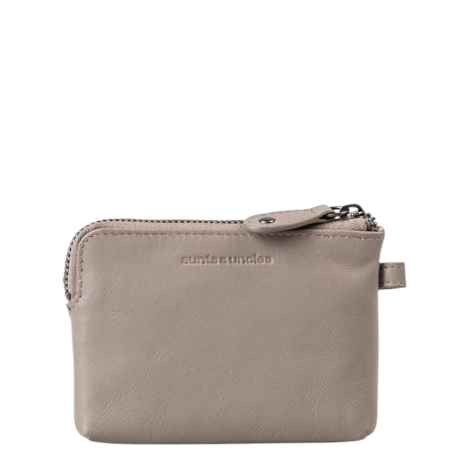 Lieblingstasche Physalis taupe leather coin purse with a top zipper closure and embossed logo detail.