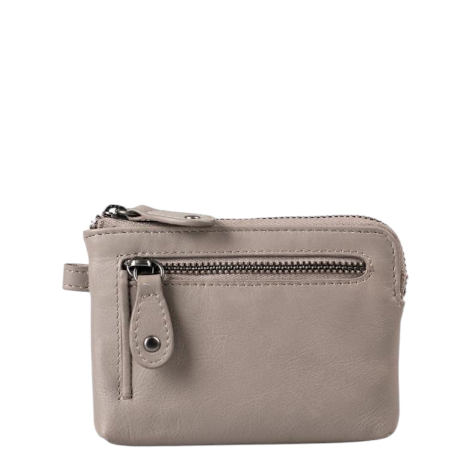 Lieblingstasche Physalis taupe leather coin purse with front zipper pocket and silver hardware