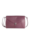 Lieblingstasche plum leather fold handbag clutch with silver clasp and adjustable strap.