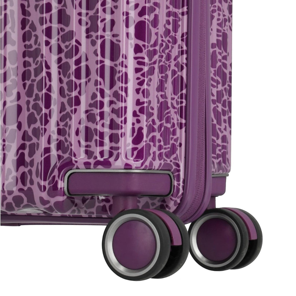 Lieblingstasche Lascana Edition 4W Trolley L, purple suitcase with a unique abstract pattern and spinner wheels.