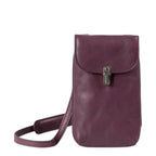 Lieblingstasche Mrs. Lemon Twist purple leather crossbody phone bag with a secure metal clasp closure.