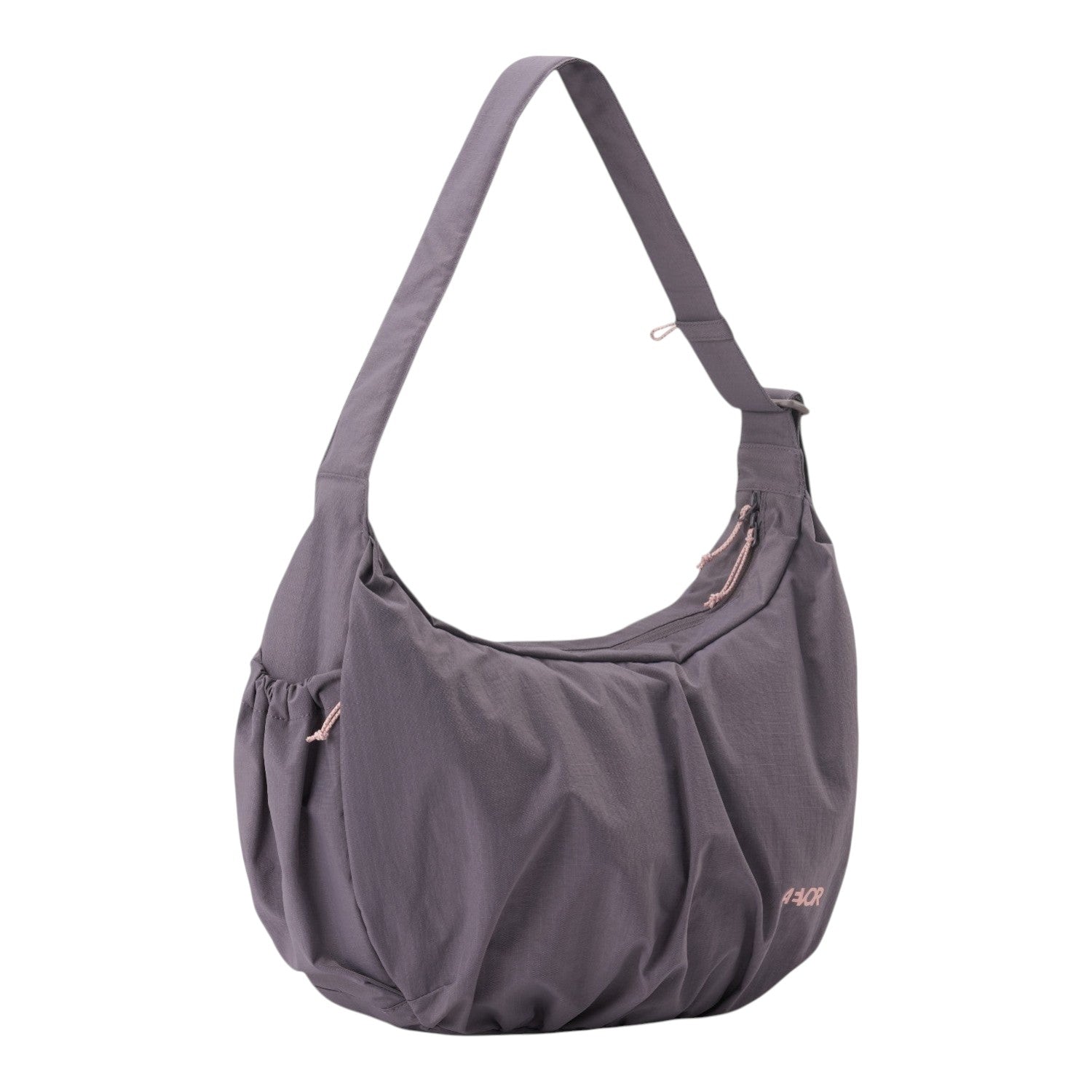 Lieblingstasche slouchy hobo bag in dusty purple nylon with adjustable shoulder strap and side pockets