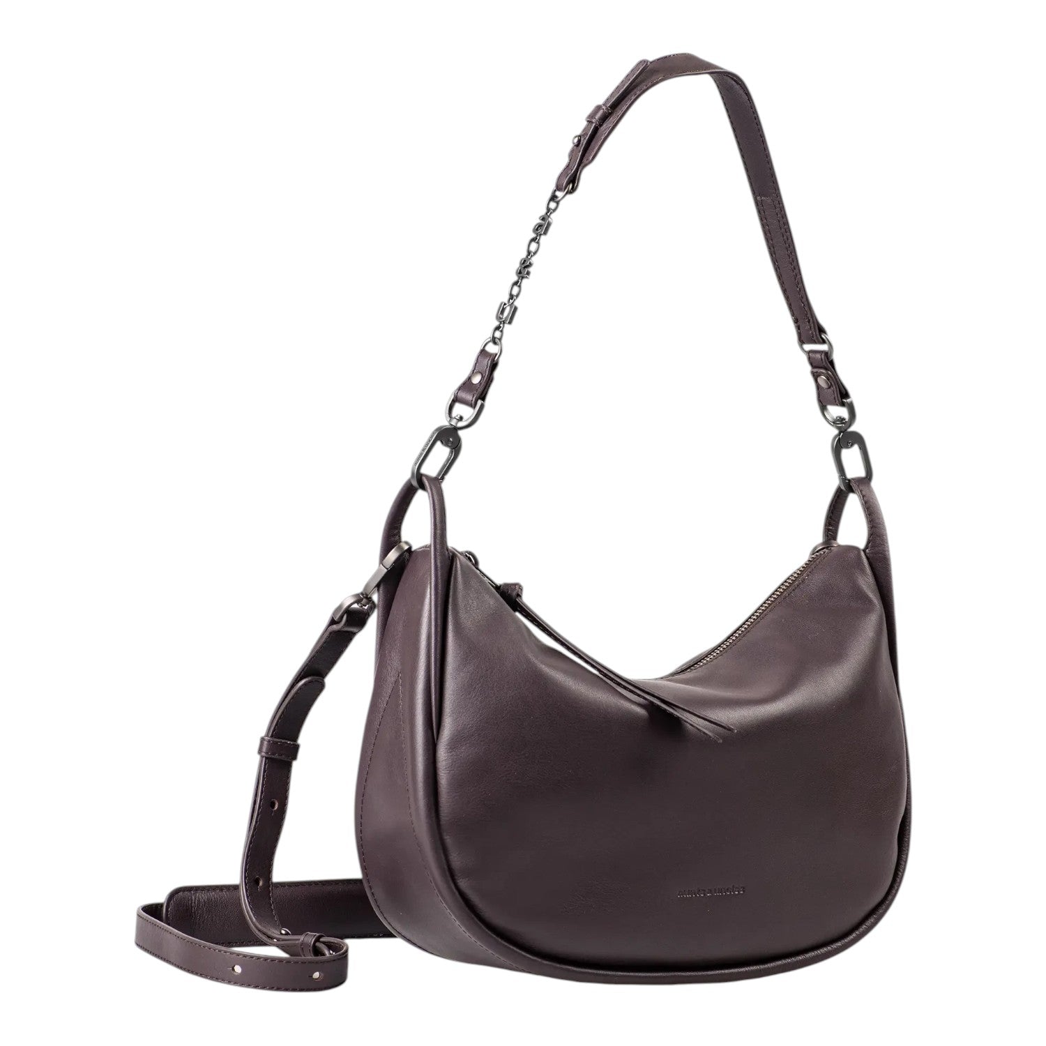 Lieblingstasche Raven dark brown leather hobo bag with a chain strap detail and adjustable shoulder strap