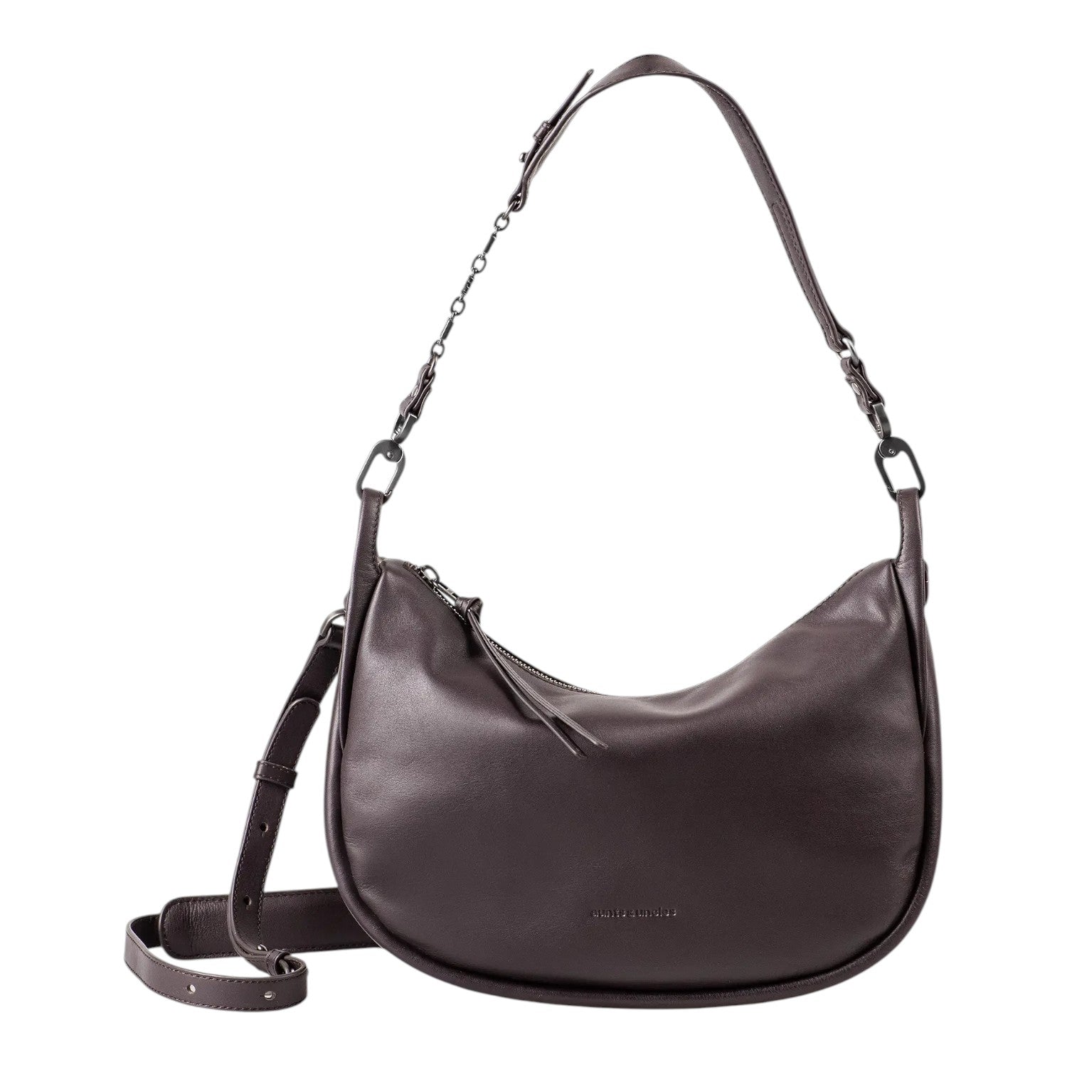 Lieblingstasche Raven dark brown leather hobo bag with a decorative chain strap and adjustable shoulder strap