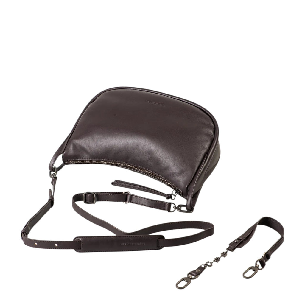 Lieblingstasche Raven dark brown leather crossbody bag with an adjustable strap and detachable chain detail