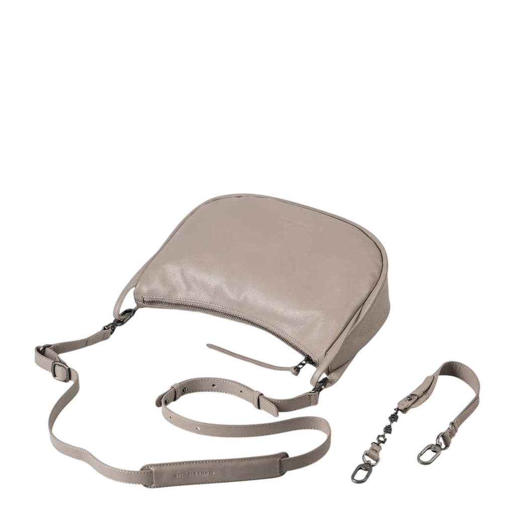 Lieblingstasche Raven taupe leather crossbody bag with adjustable strap and detachable chain detail