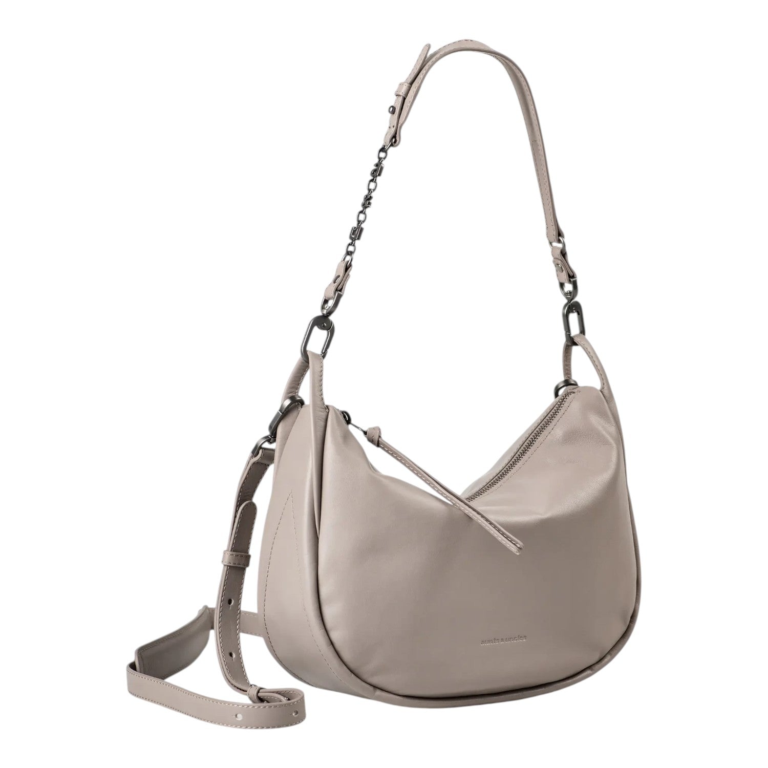 Lieblingstasche Raven taupe leather hobo bag with a decorative chain strap and adjustable shoulder strap