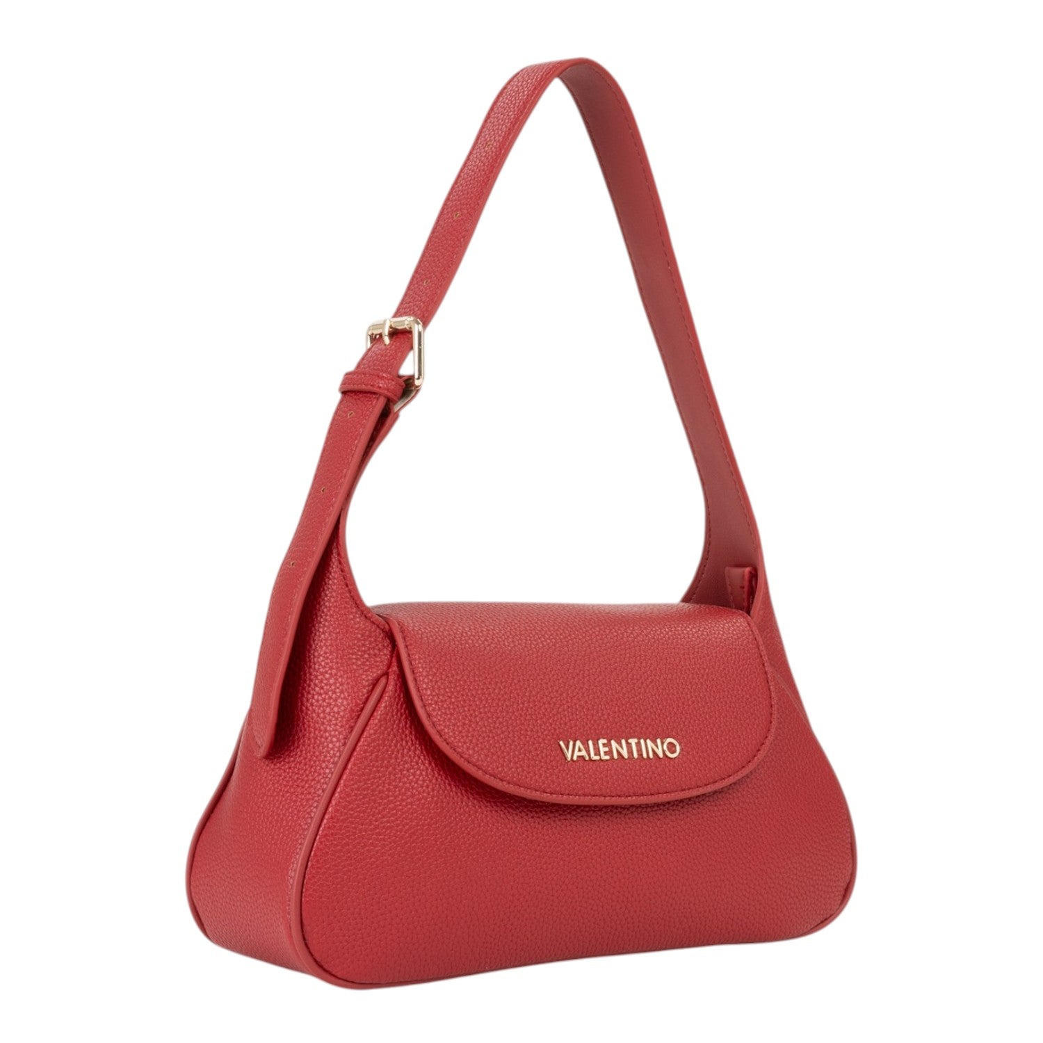 Lieblingstasche Flap Bag Daphne Re in red textured leather with gold hardware and adjustable strap.
