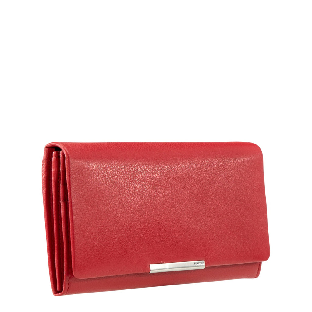 Lieblingstasche red leather tri-fold purse with silver clasp and embossed logo