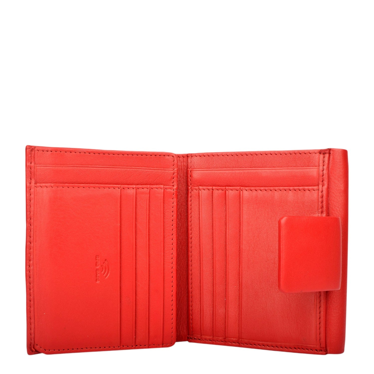Lieblingstasche red leather bifold wallet with multiple card slots and RFID protection. Snap closure.