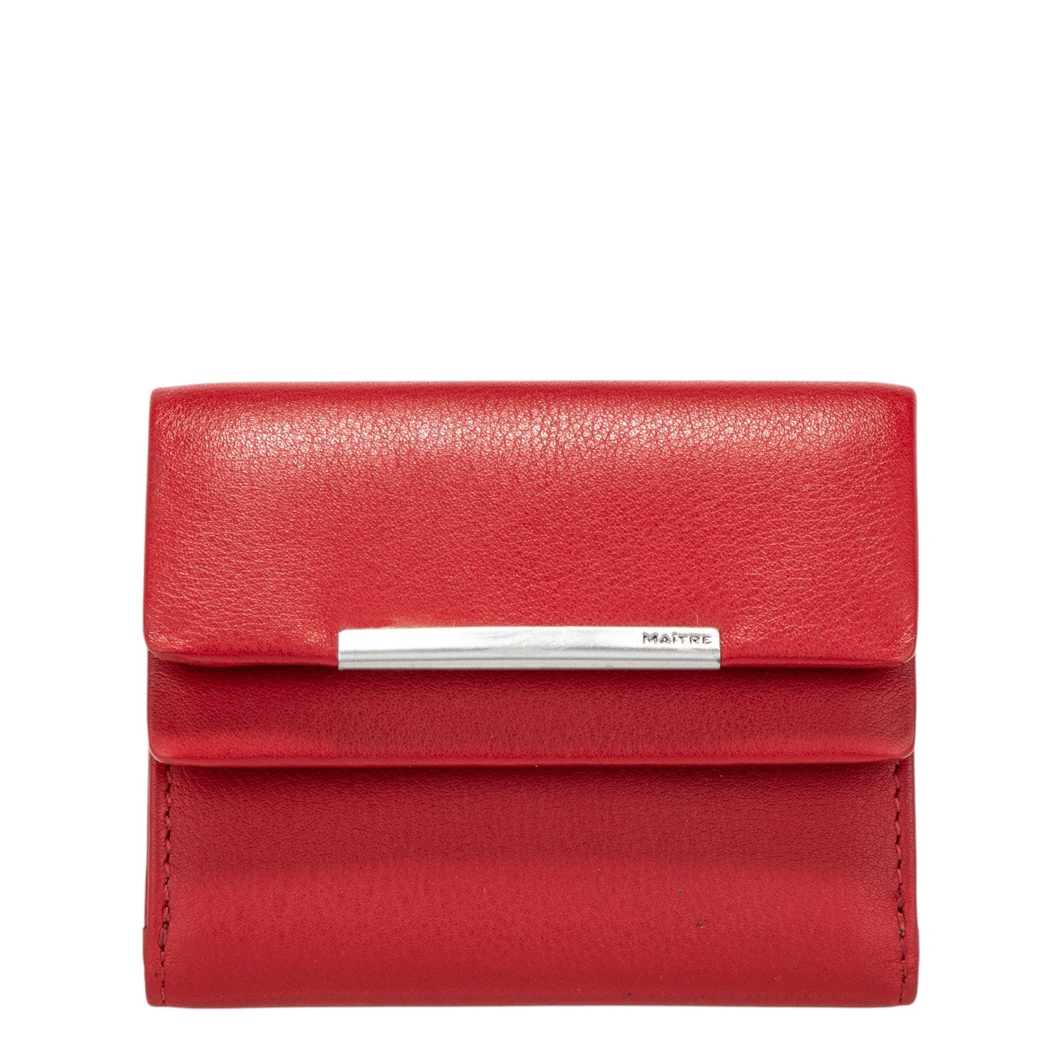 Lieblingstasche red leather tri-fold wallet with silver hardware and embossed logo.