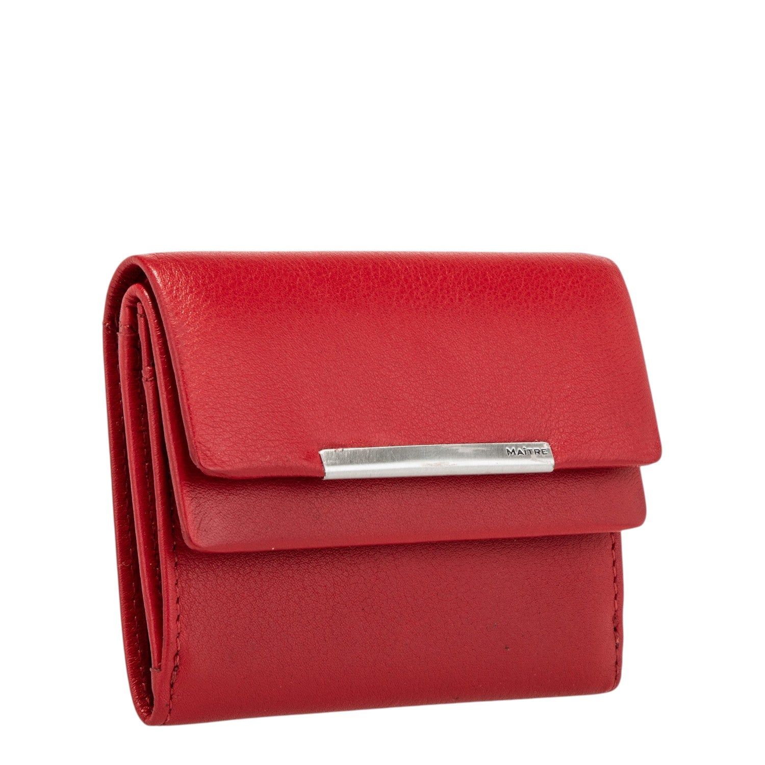 Lieblingstasche red leather tri-fold wallet with silver bar accent