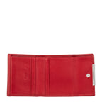 Lieblingstasche red leather tri-fold wallet with card slots and metal clasp closure.