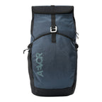 Lieblingstasche Roll Pack 2.0 blue and black roll-top backpack with front buckle closure and AEVOR branding