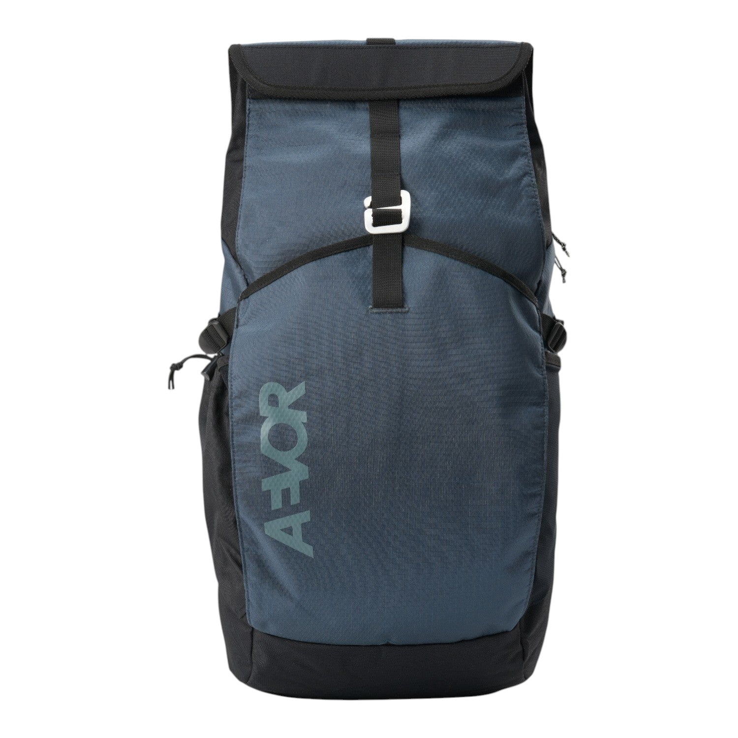 Lieblingstasche Roll Pack 2.0 blue and black roll-top backpack with front buckle closure and AEVOR branding