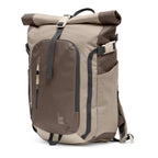 Lieblingstasche Rolltop Adventure backpack in beige and brown with multiple pockets and buckle closure.