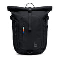 Lieblingstasche Rolltop Adventure black backpack with zip pocket and colorful pull tab.