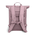 Lieblingstasche Rolltop Lite 2.0 backpack in dusty rose with padded straps and mesh back panel.