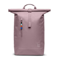 Lieblingstasche Rolltop Lite 2.0 dusty rose backpack with rolltop closure and front zip pocket with colorful zipper pull.