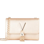 Lieblingstasche Pochette Divina rose gold metallic leather clutch with chain strap and tassel detail.