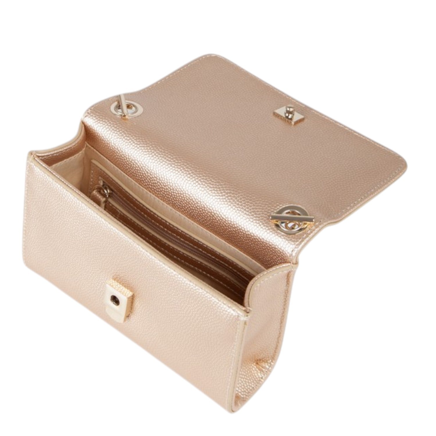Lieblingstasche Pochette Divina rose gold textured leather crossbody bag with gold hardware and clasp closure.
