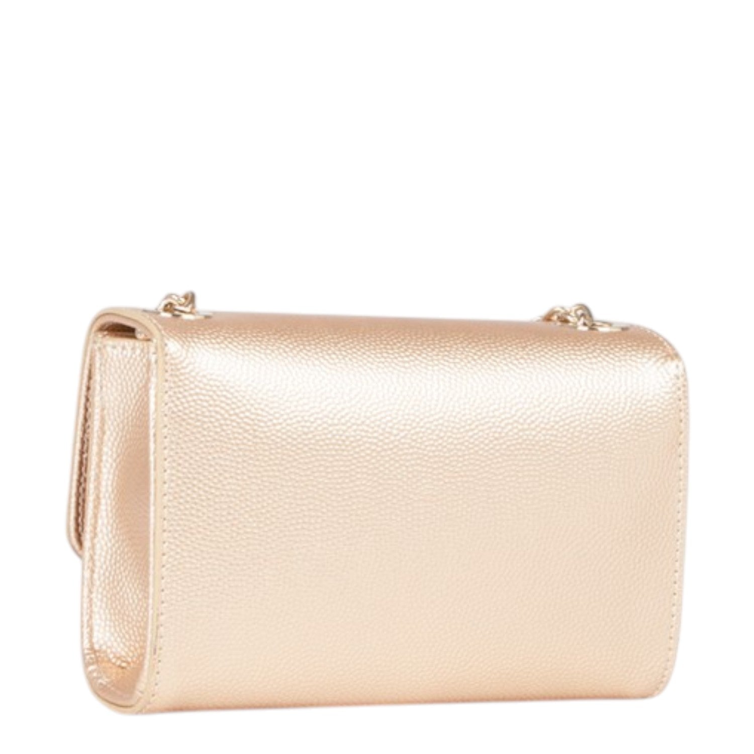 Lieblingstasche Pochette Divina rose gold textured leather crossbody bag with chain strap.
