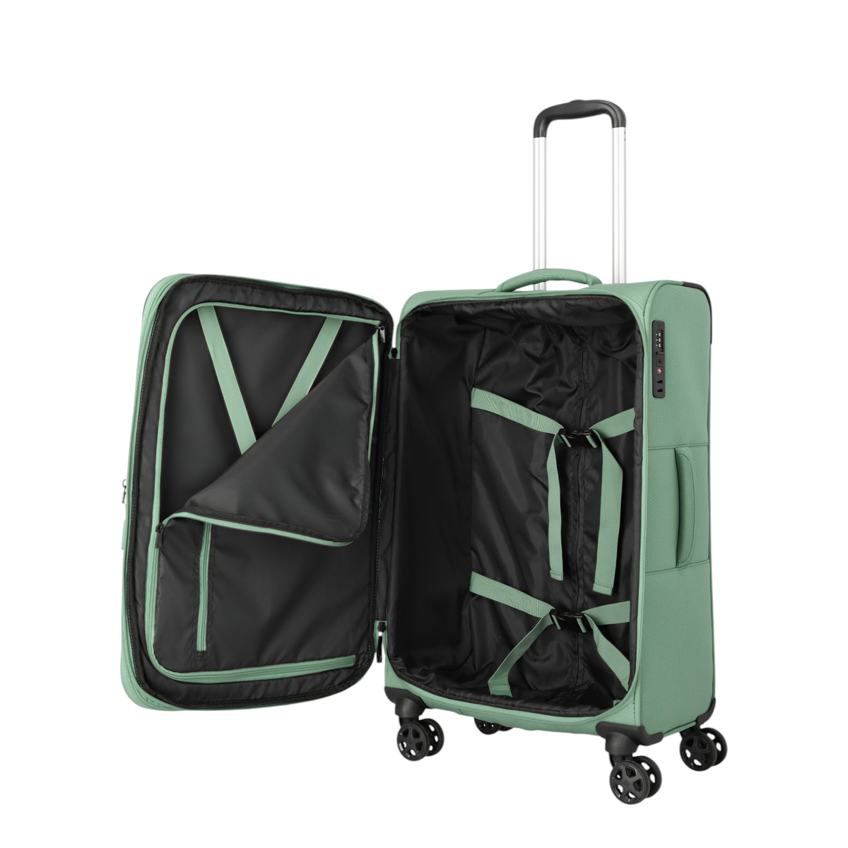 Lieblingstasche Kick Off medium expandable trolley suitcase in sage green with four wheels and open interior